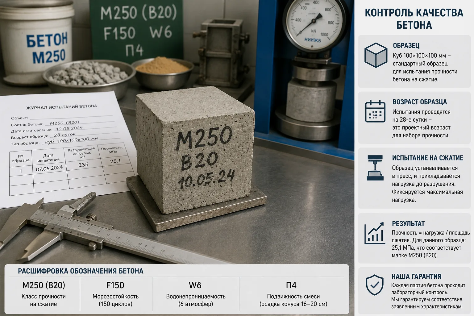 Контрольный образец бетона М250 класса B20